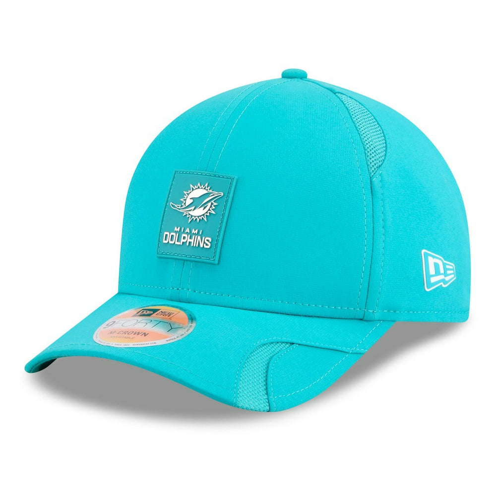 Miami Dolphins New Era 2025 Sideline M-Crown 9FORTY Adjustable Hat Aqua