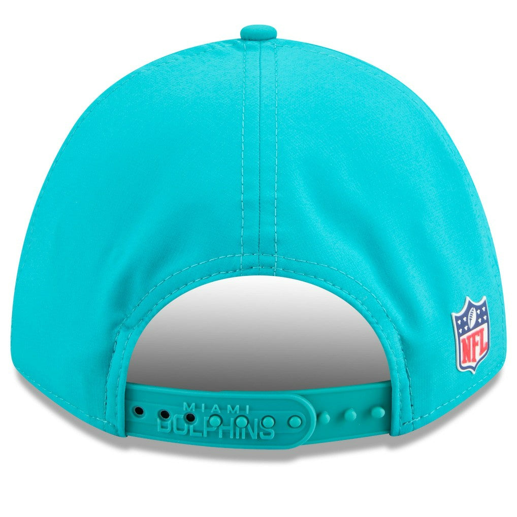 Miami Dolphins New Era 2025 Sideline M-Crown 9FORTY Adjustable Hat Aqua