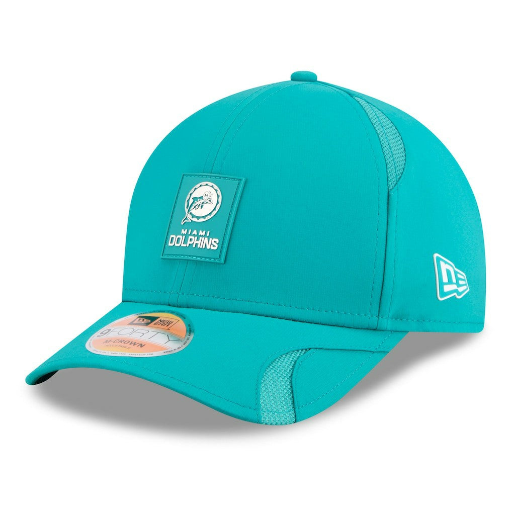 Miami Dolphins New Era 2025 Sideline Throwback M-Crown 9FORTY Adjustable Hat Aqua