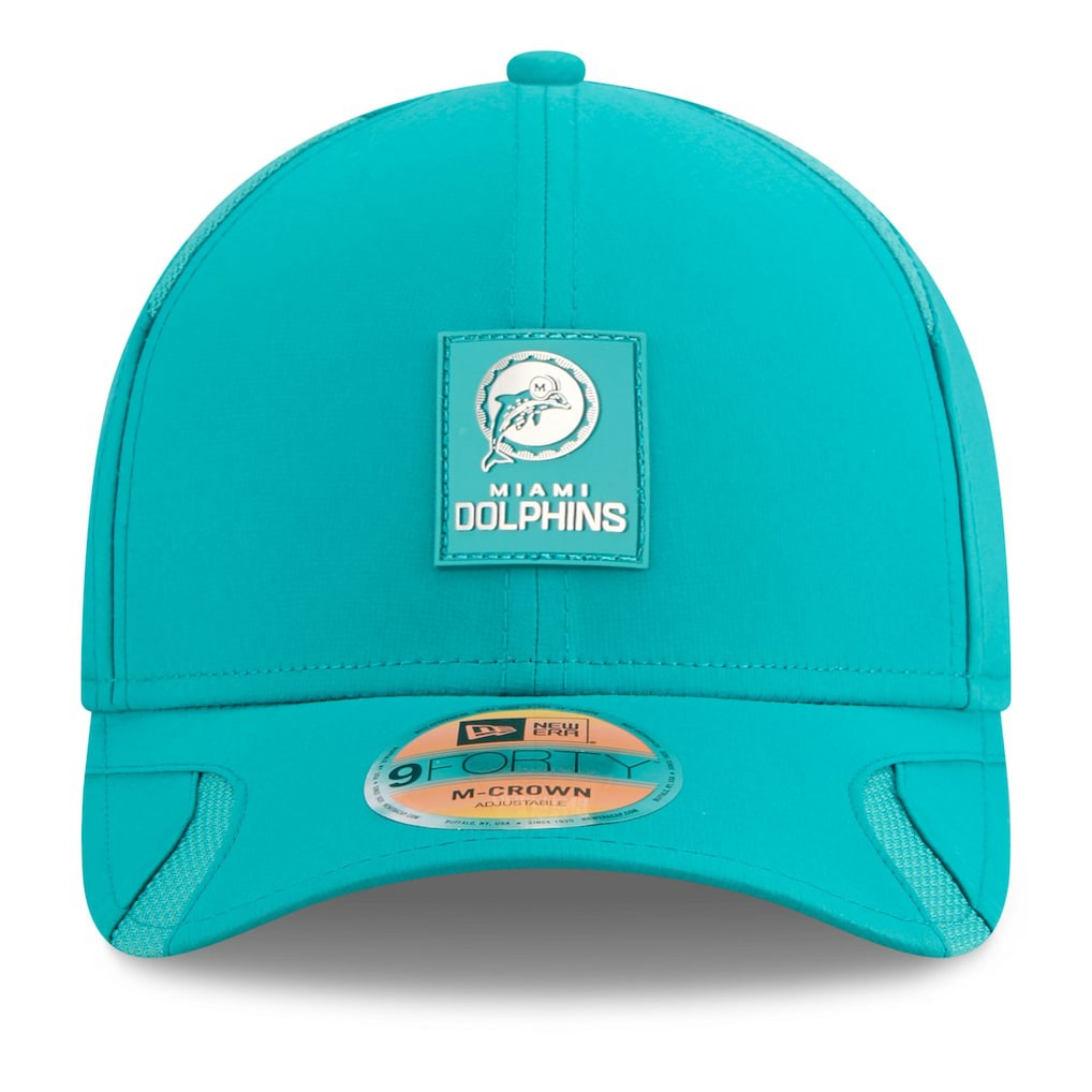 Miami Dolphins New Era 2025 Sideline Throwback M-Crown 9FORTY Adjustable Hat Aqua