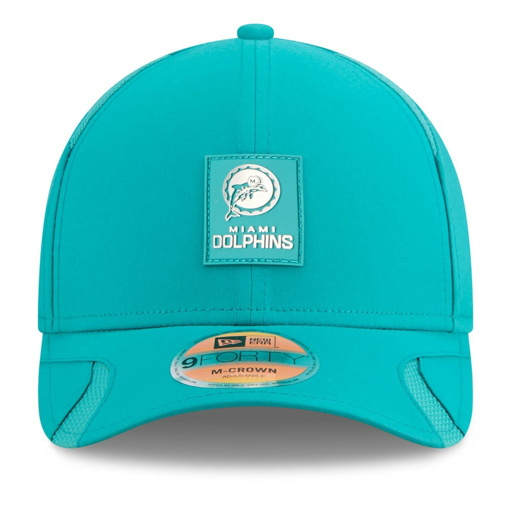 Miami Dolphins New Era 2025 Sideline Throwback M-Crown 9FORTY Adjustable Hat Aqua