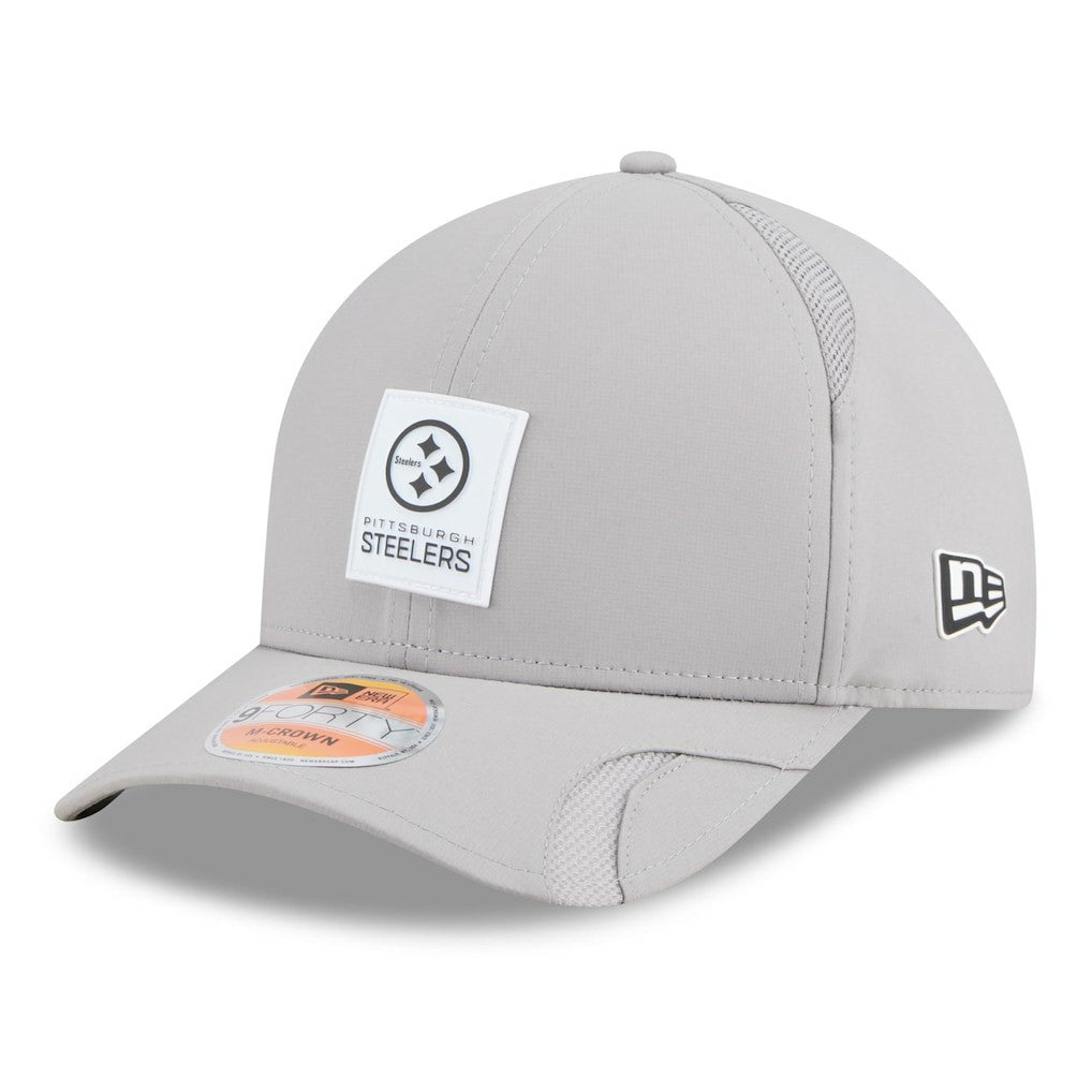 Pittsburgh Steelers New Era 2025 Sideline M-Crown 9FORTY Adjustable Hat Gray