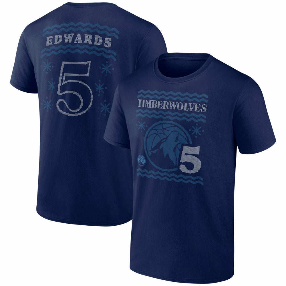 Anthony Edwards Minnesota Timberwolves Ugly Sweater Name & Number T-Shirt Navy
