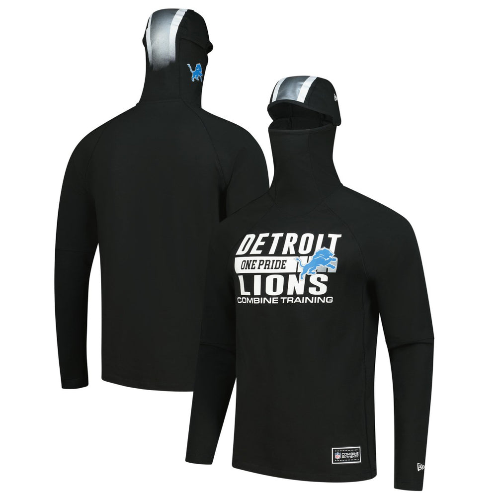 Detroit Lions New Era Functional Fandom Balaclava Helmet Stripe Tri-Blend Hoodie Black