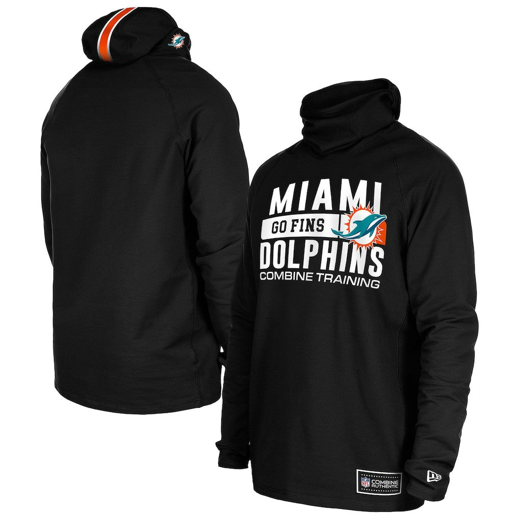 Miami Dolphins New Era Functional Fandom Balaclava Helmet Stripe Tri-Blend Hoodie Black