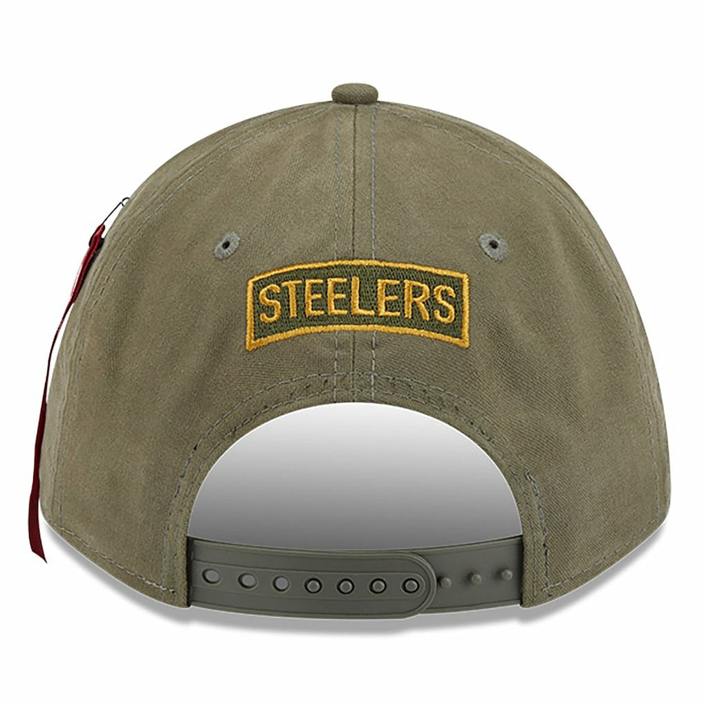 Pittsburgh Steelers New Era x Alpha Industries A-Frame 9FORTY Adjustable Hat Olive