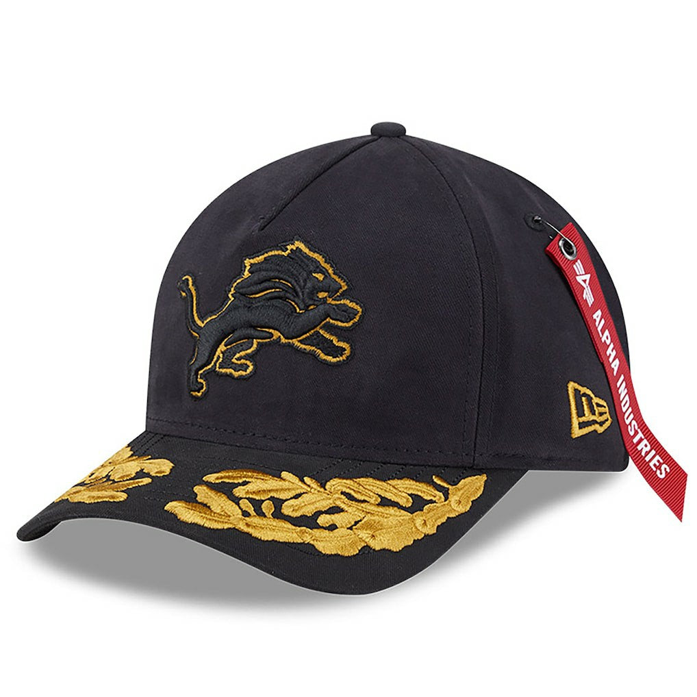 Detroit Lions New Era x Alpha Industries A-Frame 9FORTY Adjustable Hat Black
