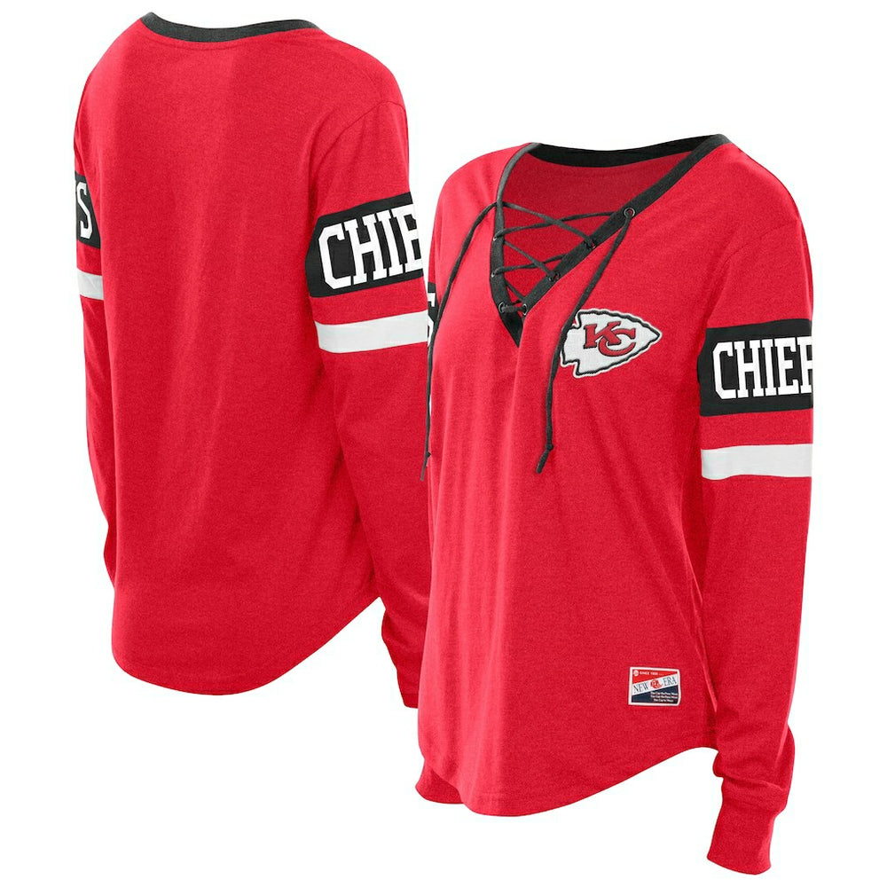 Kansas City Chiefs New Era Women's Plus Size Throwback Lace-Up Long Sleeve T-Shirt Red