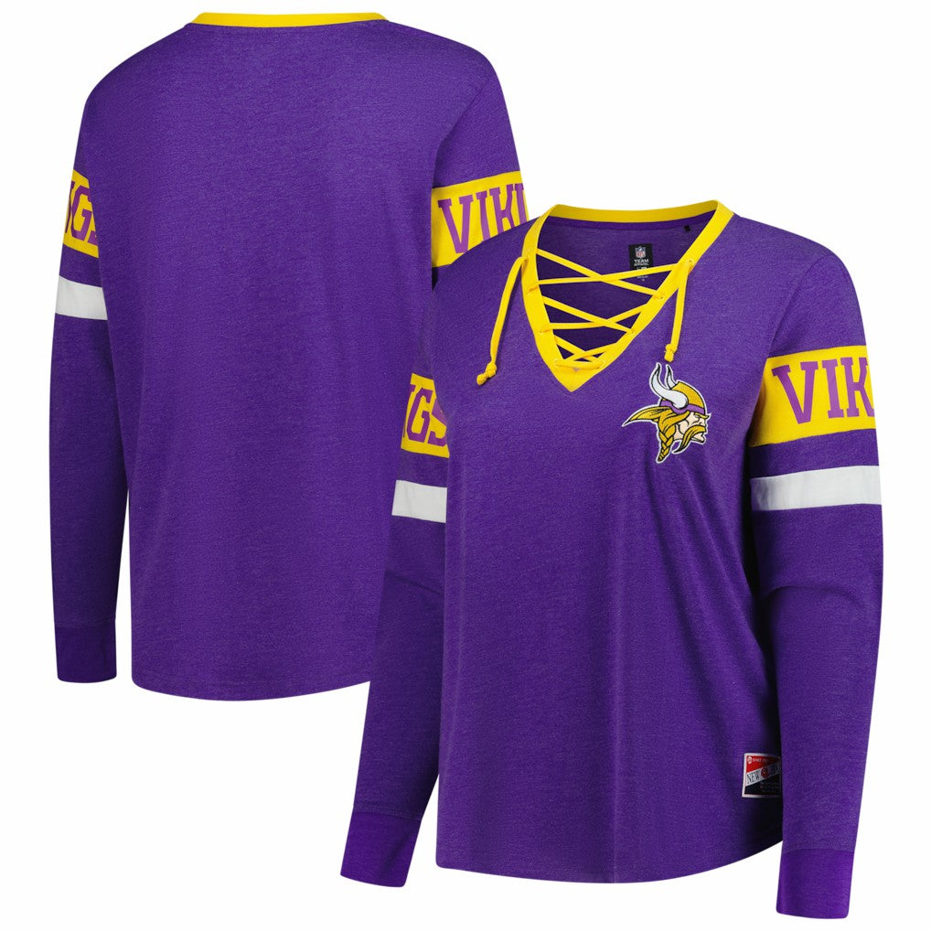 Minnesota Vikings New Era Women's Plus Size Throwback Lace-Up Long Sleeve T-Shirt Purple