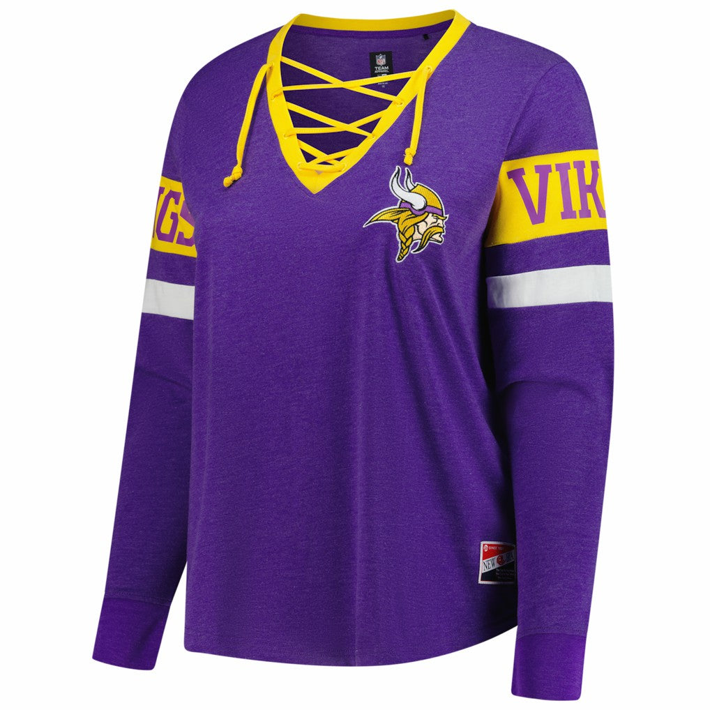Minnesota Vikings New Era Women's Plus Size Throwback Lace-Up Long Sleeve T-Shirt Purple