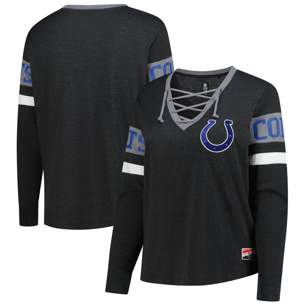Indianapolis Colts New Era Women's Plus Size Throwback Lace-Up Long Sleeve T-Shirt Black