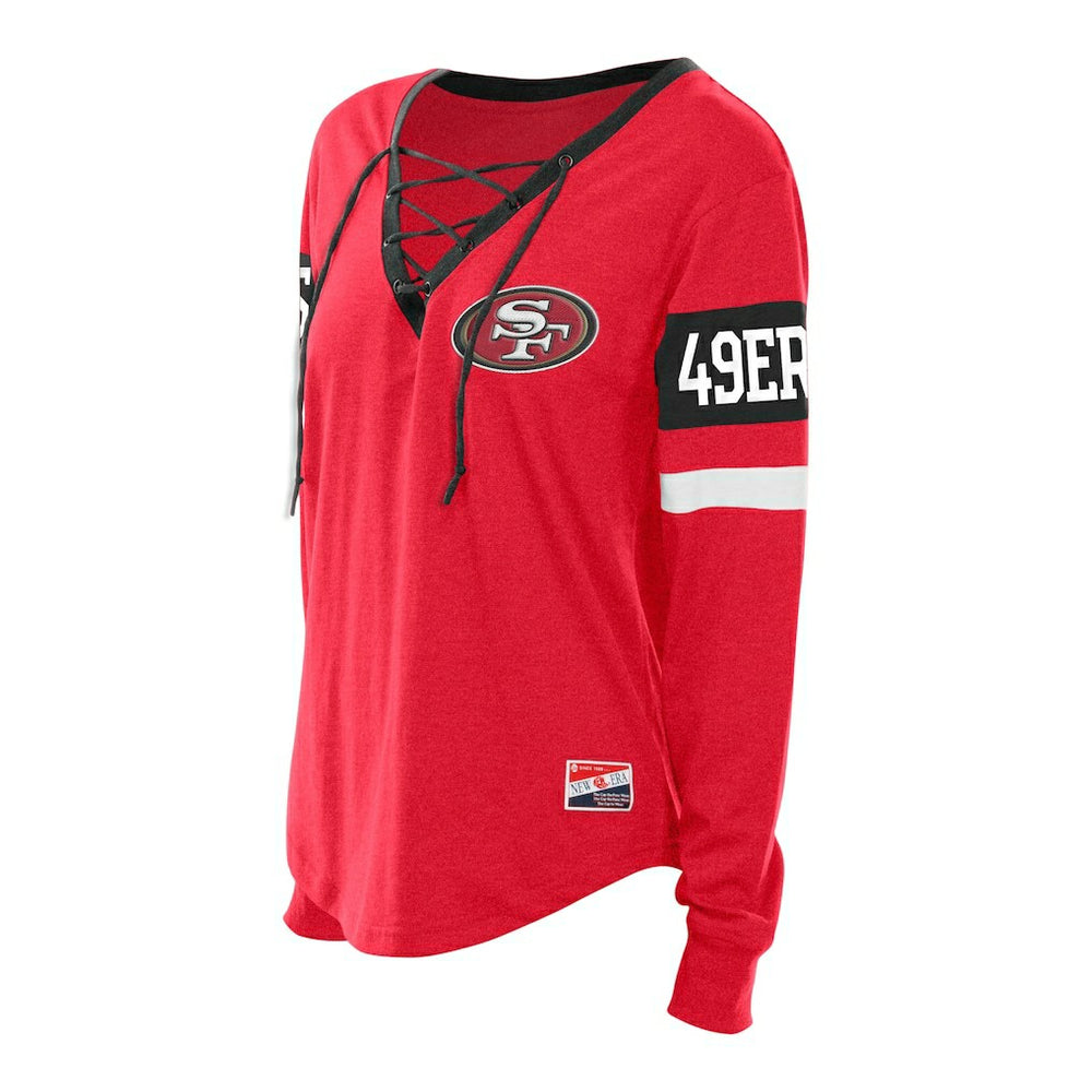 San Francisco 49ers New Era Women's Plus Size Throwback Lace-Up Long Sleeve T-Shirt Scarlet