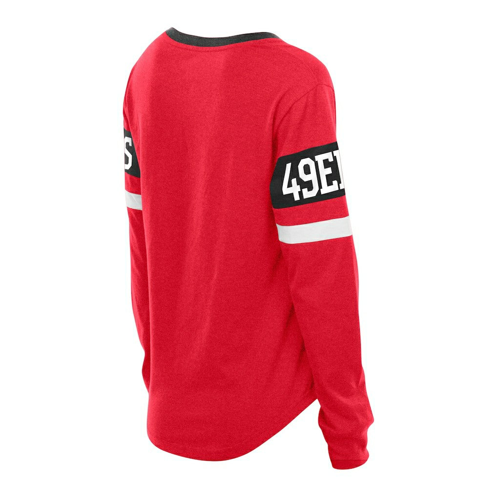 San Francisco 49ers New Era Women's Plus Size Throwback Lace-Up Long Sleeve T-Shirt Scarlet