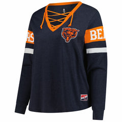 Chicago Bears New Era Women's Plus Size Throwback Lace-Up Long Sleeve T-Shirt Navy
