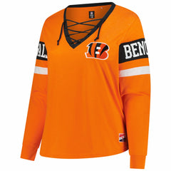 Cincinnati Bengals New Era Women's Plus Size Throwback Lace-Up Long Sleeve T-Shirt Orange