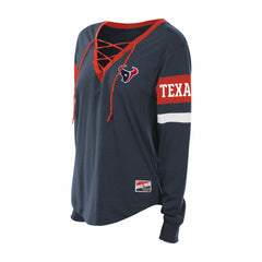 Houston Texans New Era Women's Plus Size Throwback Lace-Up Long Sleeve T-Shirt Navy