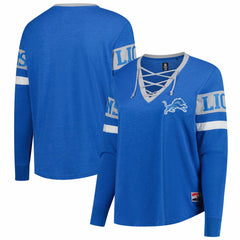 Detroit Lions New Era Women's Plus Size Throwback Lace-Up Long Sleeve T-Shirt Blue