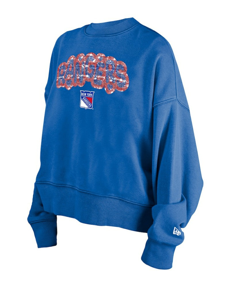 NHL New York Rangers New Era Girls Youth Flip Sequin Sweatshirt - Blue