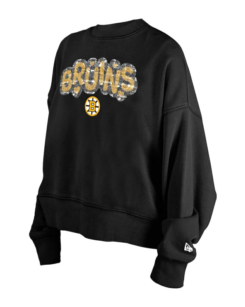 NHL Boston Bruins New Era Girls Youth Flip Sequin Sweatshirt - Black