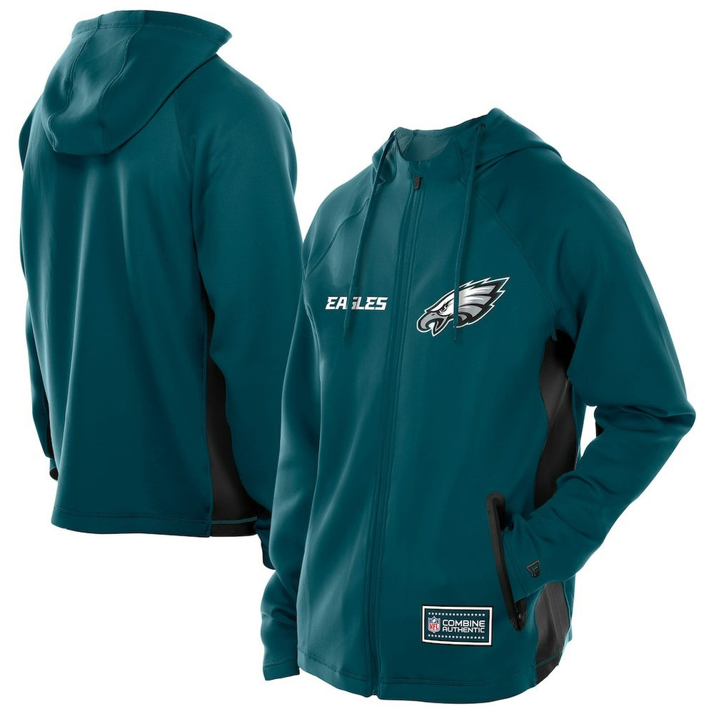 Philadelphia Eagles New Era Combine Authentic Raglan Scuba Full-Zip Hoodie Midnight Green