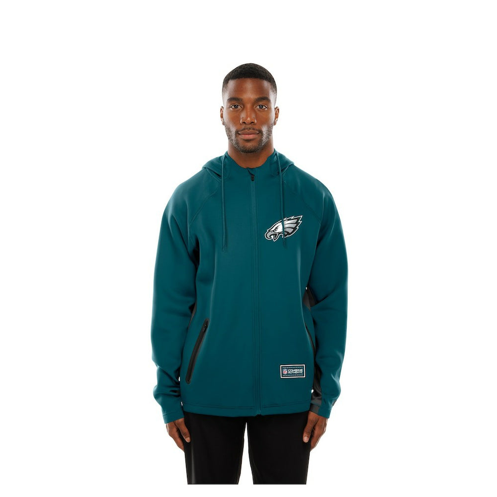 Philadelphia Eagles New Era Combine Authentic Raglan Scuba Full-Zip Hoodie Midnight Green