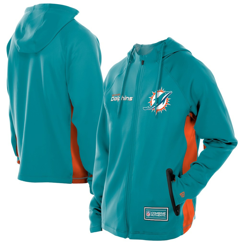 Miami Dolphins New Era Combine Authentic Raglan Scuba Full-Zip Hoodie Aqua