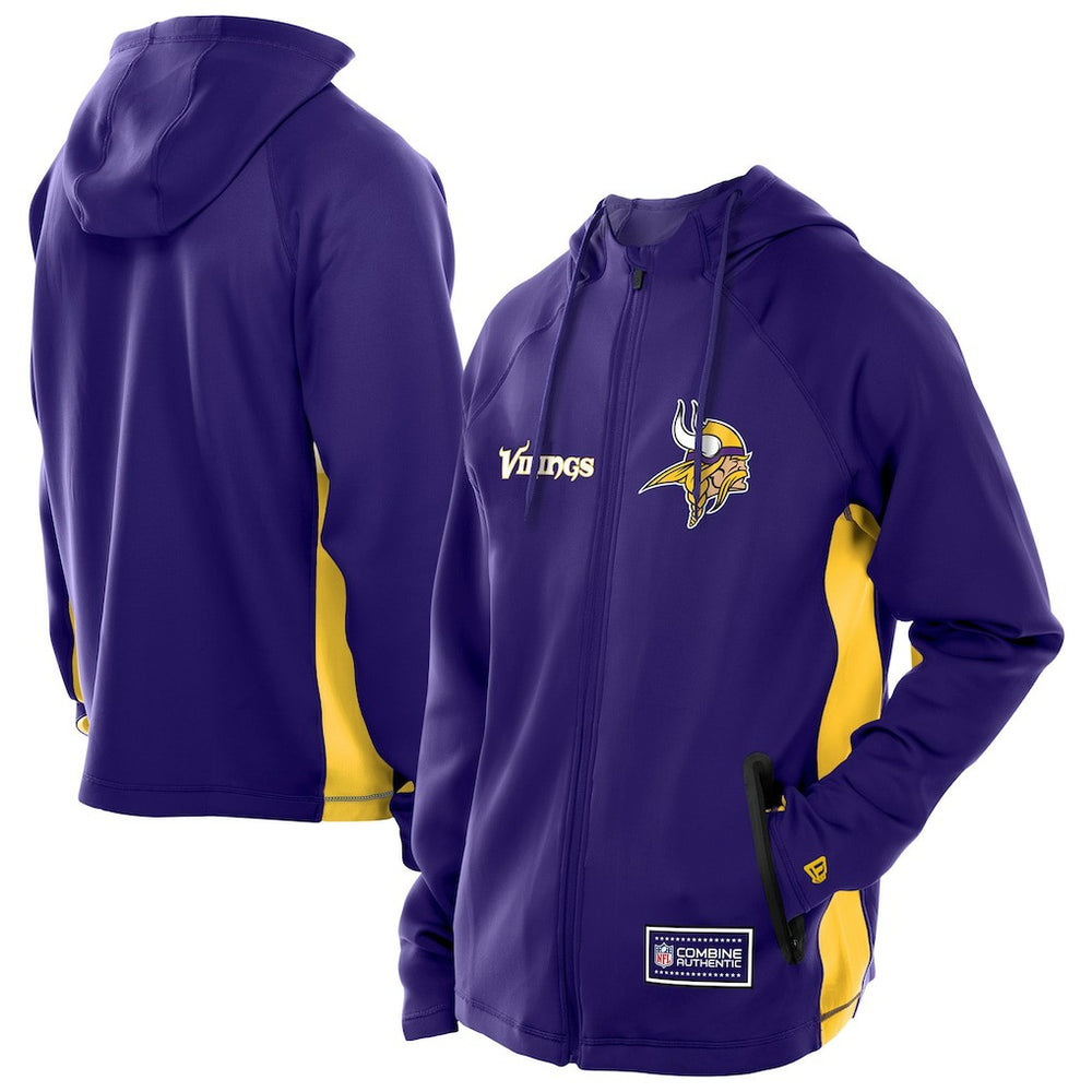 Minnesota Vikings New Era Combine Authentic Raglan Scuba Full-Zip Hoodie Purple