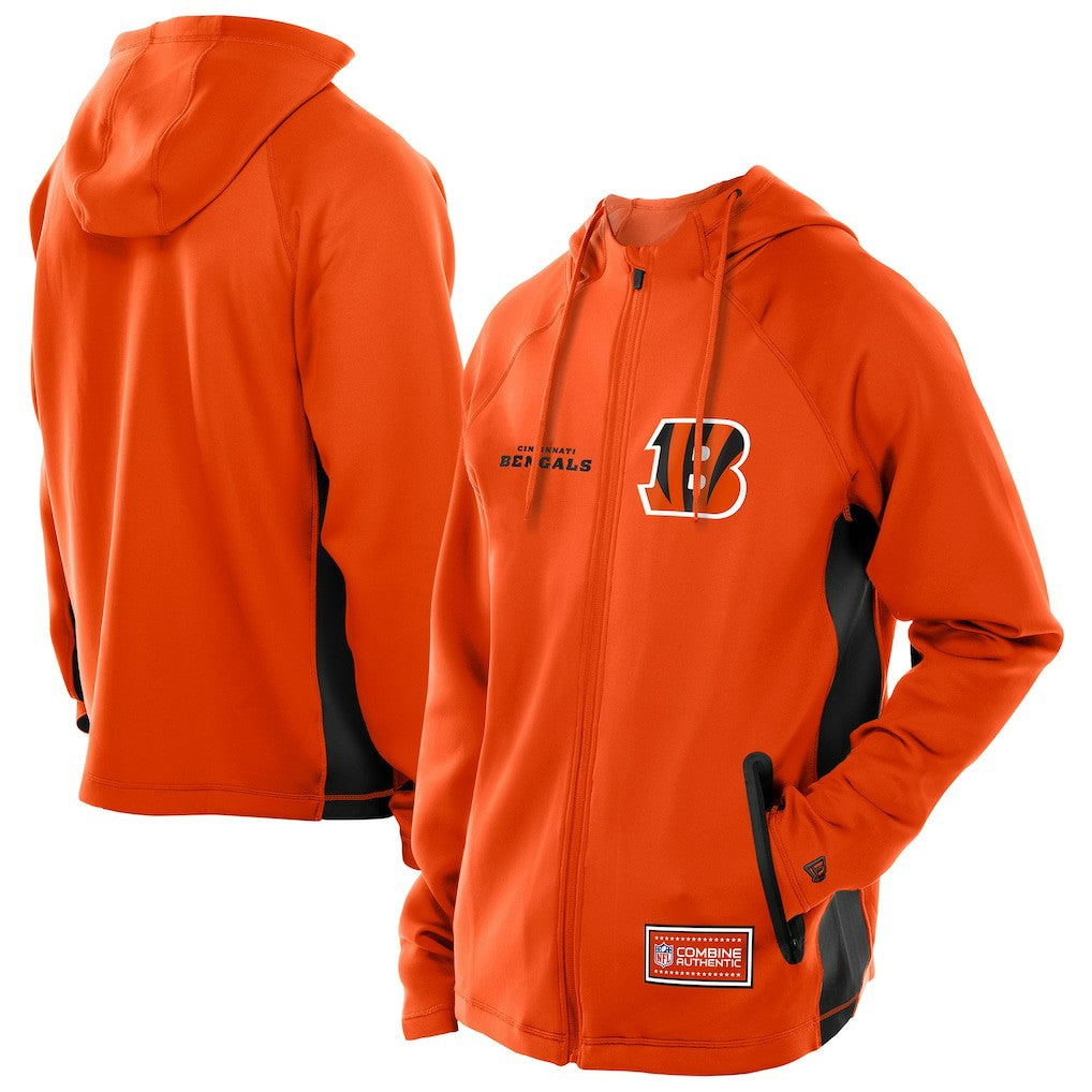 Cincinnati Bengals New Era Combine Authentic Raglan Scuba Full-Zip Hoodie Orange