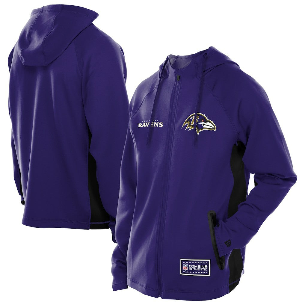 Baltimore Ravens New Era Combine Authentic Raglan Scuba Full-Zip Hoodie Purple