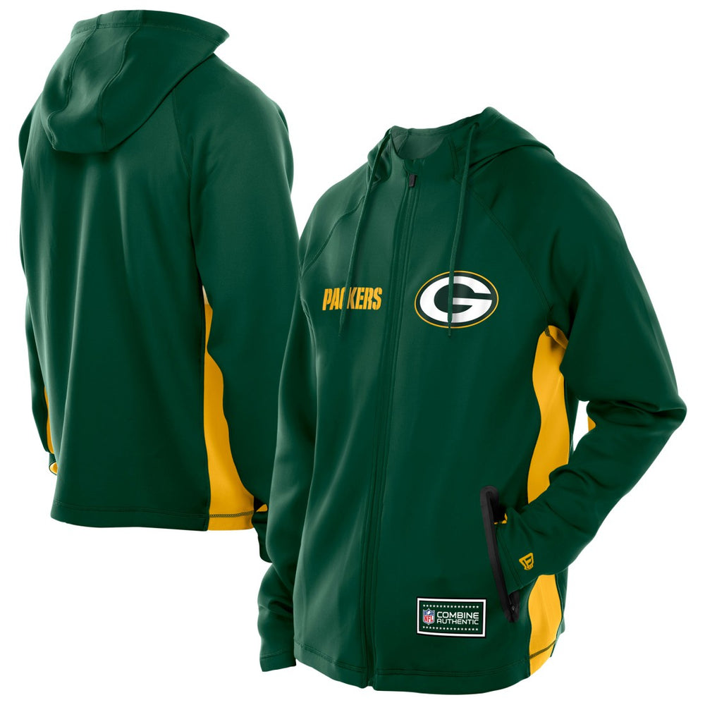 Green Bay Packers New Era Combine Authentic Raglan Scuba Full-Zip Hoodie Green