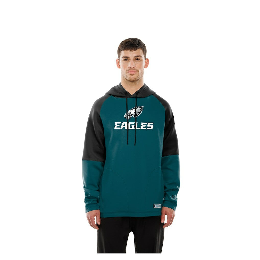 Philadelphia Eagles New Era Combine Authentic Color Block Raglan Pullover Hoodie Midnight Green