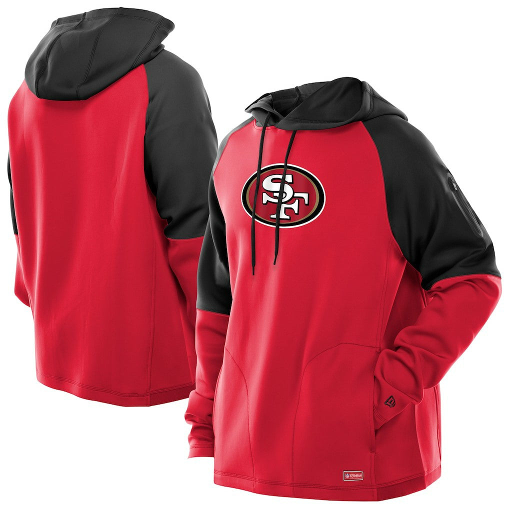 San Francisco 49ers New Era Combine Authentic Color Block Raglan Pullover Hoodie Scarlet