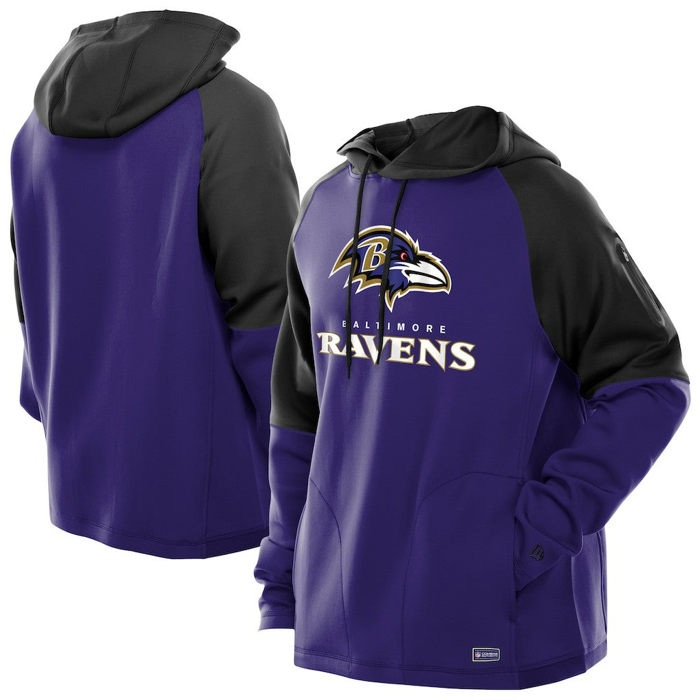 Baltimore Ravens New Era Combine Authentic Color Block Raglan Pullover Hoodie Purple
