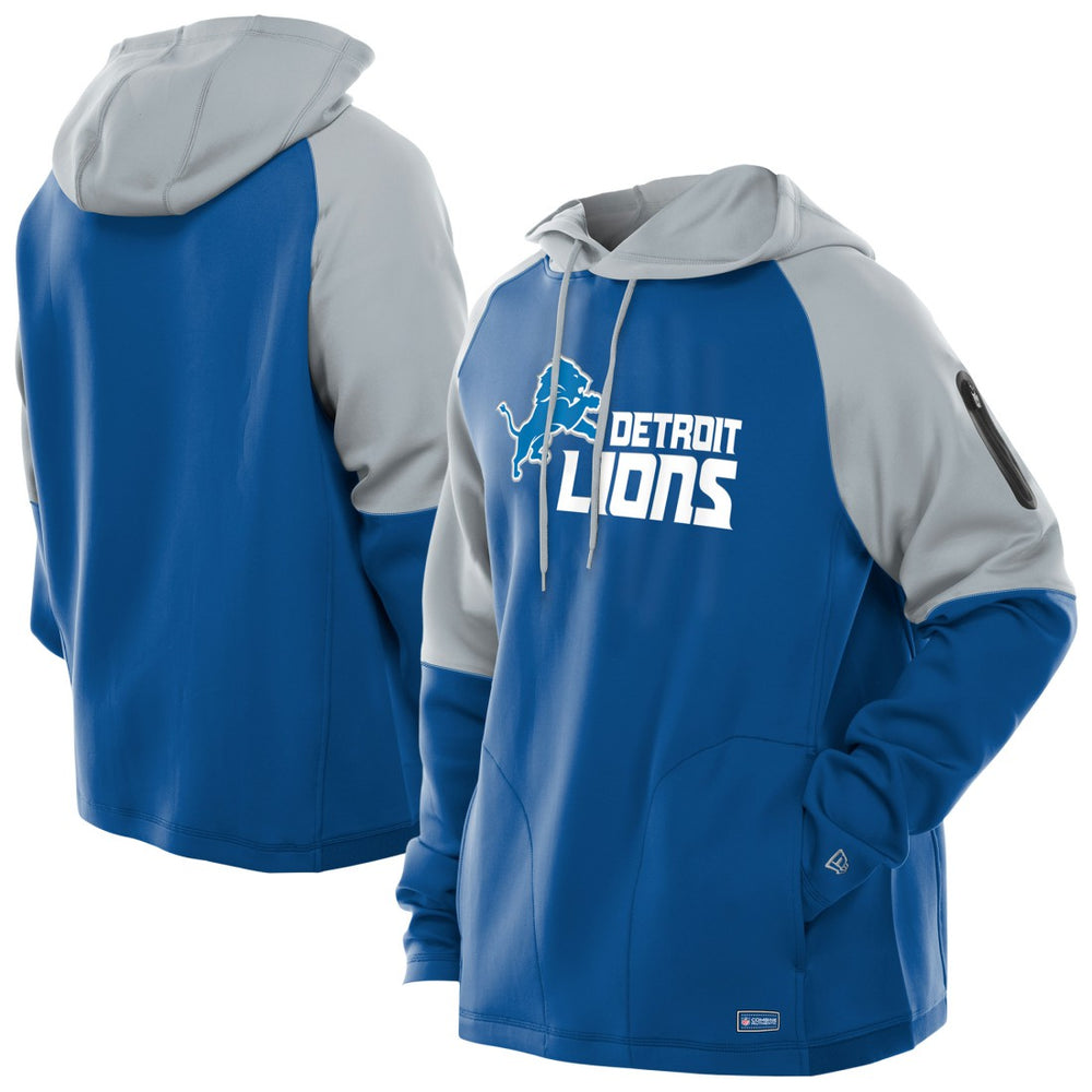 Detroit Lions New Era Combine Authentic Color Block Raglan Pullover Hoodie Blue