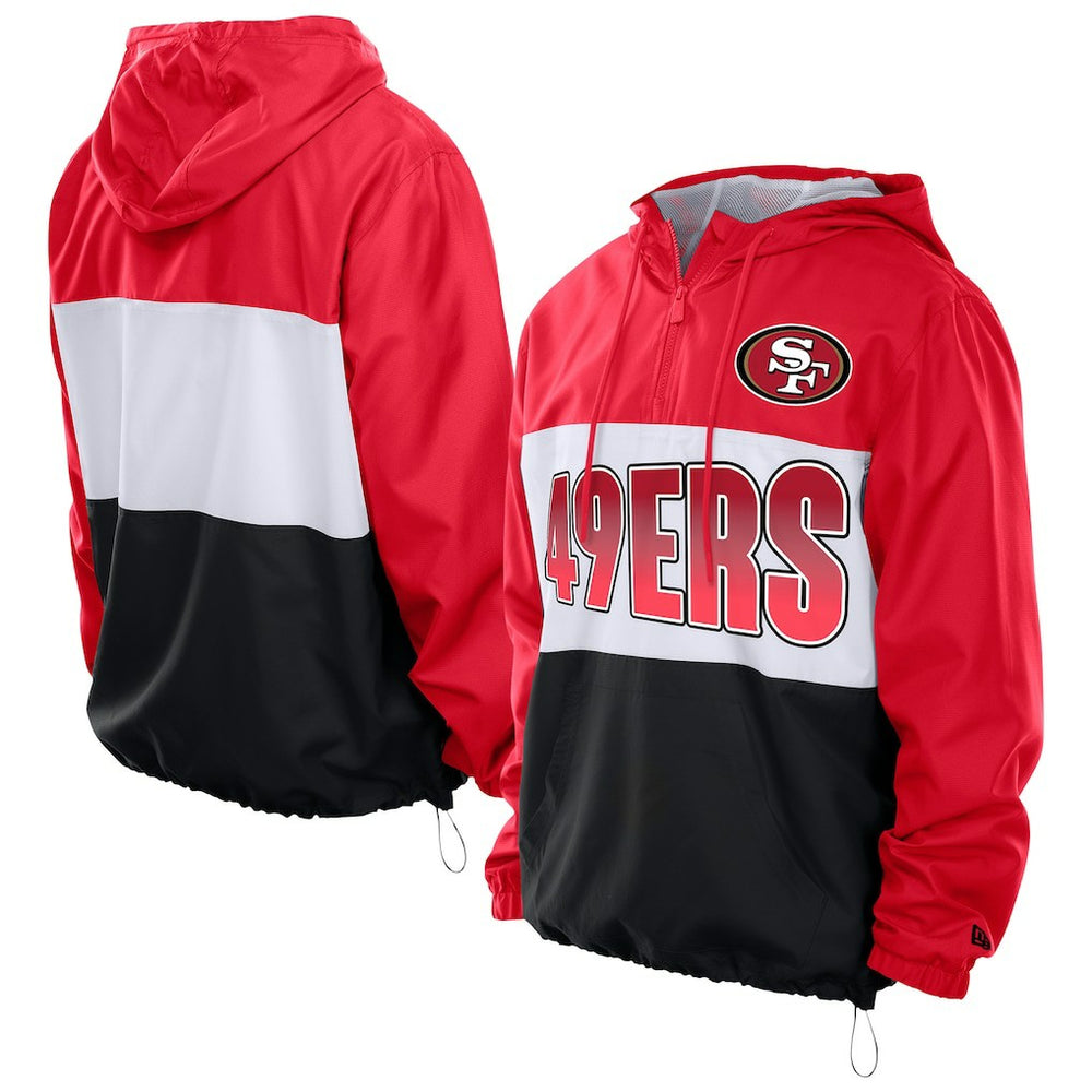 San Francisco 49ers New Era Ripstop Quarter-Zip Hooded Windbreaker Scarlet