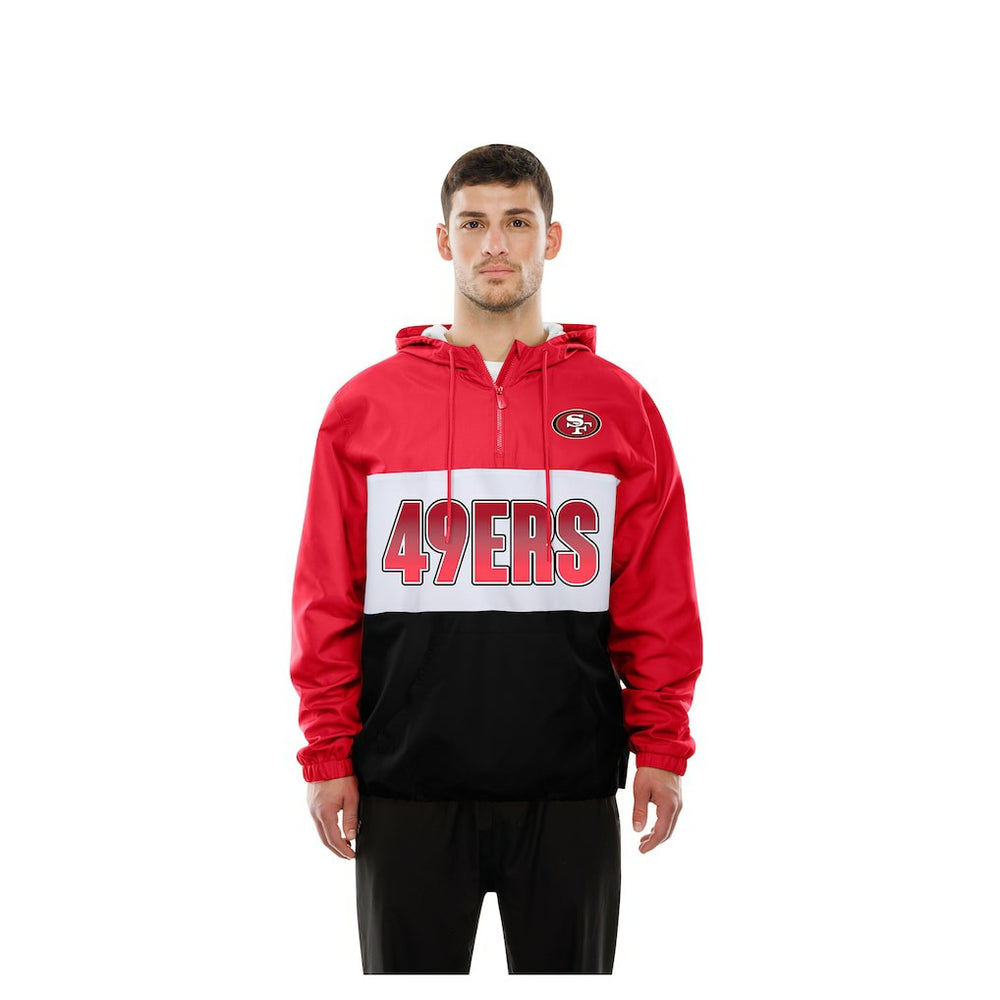 San Francisco 49ers New Era Ripstop Quarter-Zip Hooded Windbreaker Scarlet