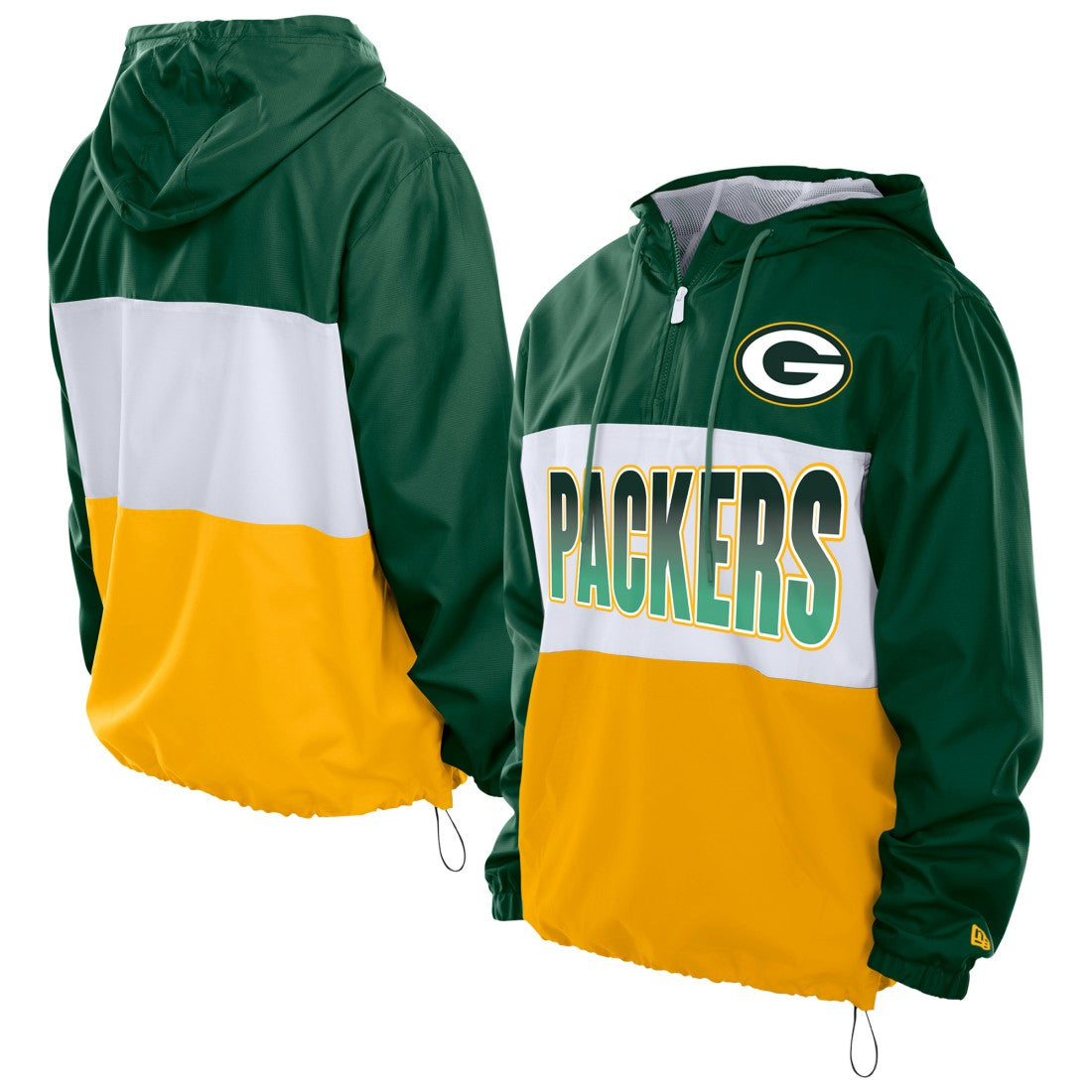 Green Bay Packers New Era Ripstop Quarter-Zip Hooded Windbreaker Green