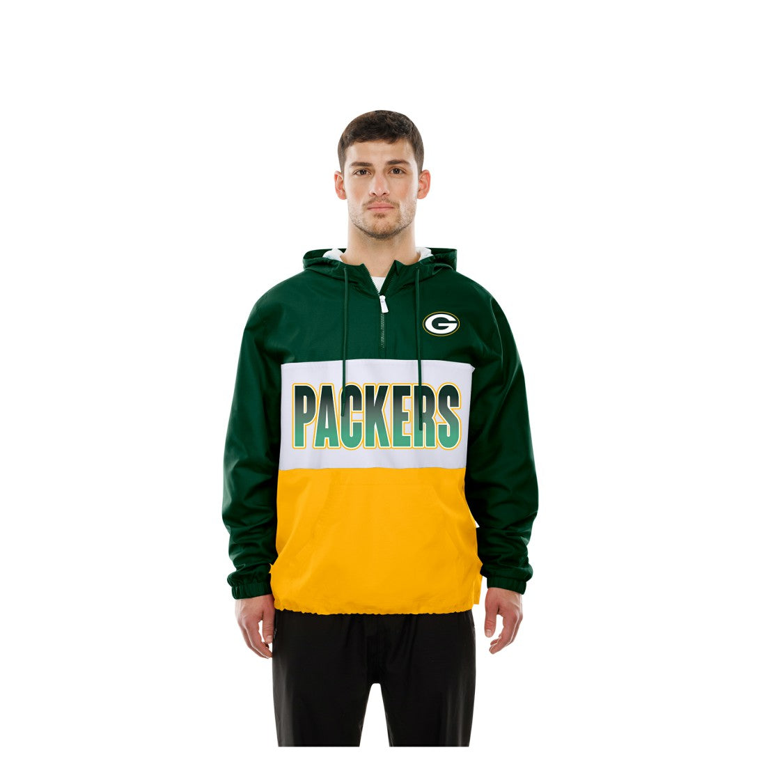 Green Bay Packers New Era Ripstop Quarter-Zip Hooded Windbreaker Green