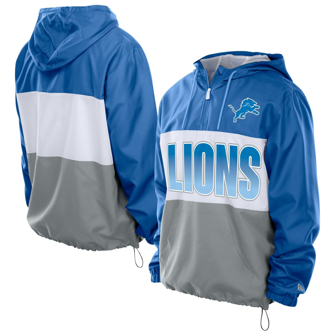Detroit Lions New Era Ripstop Quarter-Zip Hooded Windbreaker Blue