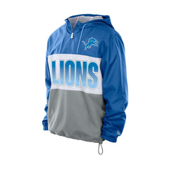 Detroit Lions New Era Ripstop Quarter-Zip Hooded Windbreaker Blue