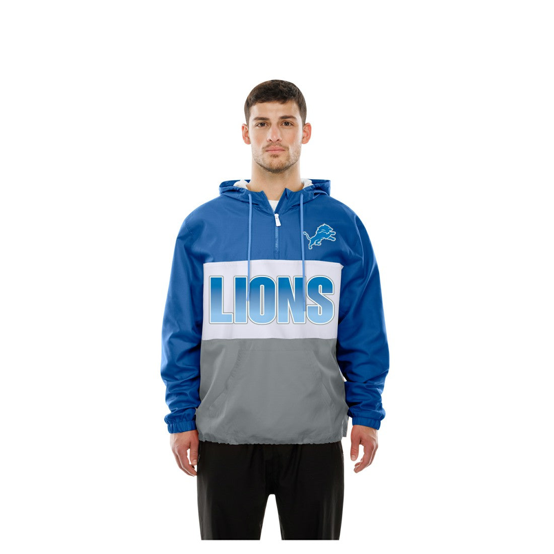 Detroit Lions New Era Ripstop Quarter-Zip Hooded Windbreaker Blue