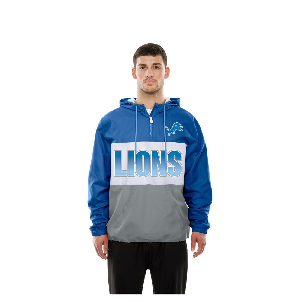 Detroit Lions New Era Ripstop Quarter-Zip Hooded Windbreaker Blue