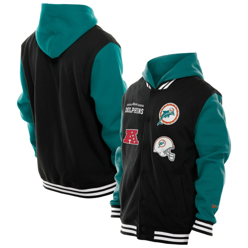 Miami Dolphins New Era Full-Snap Fleece Hoodie Jacket Black
