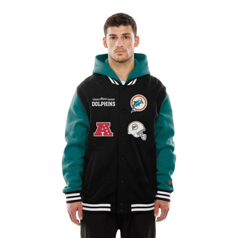 Miami Dolphins New Era Full-Snap Fleece Hoodie Jacket Black