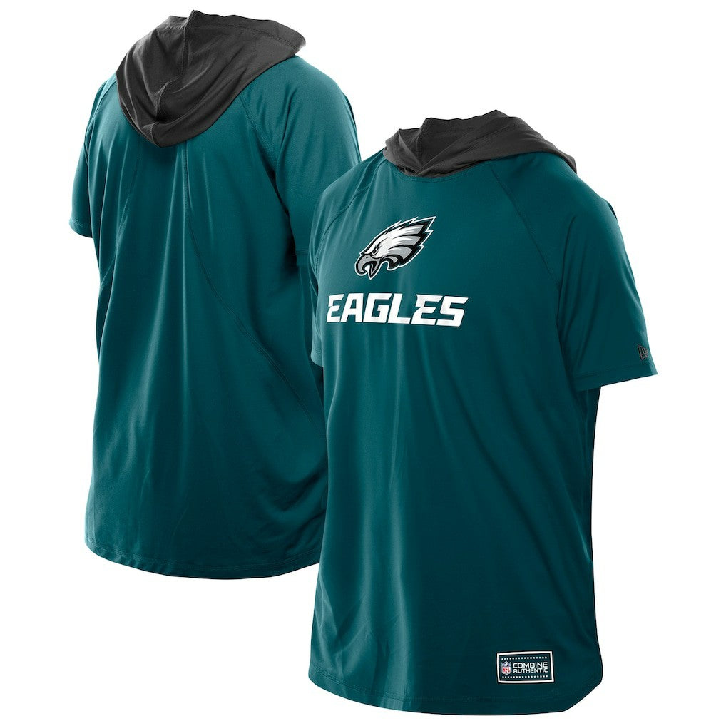 Philadelphia Eagles New Era Combine Authentic Hooded Raglan Short-Sleeve T-Shirt Midnight Green