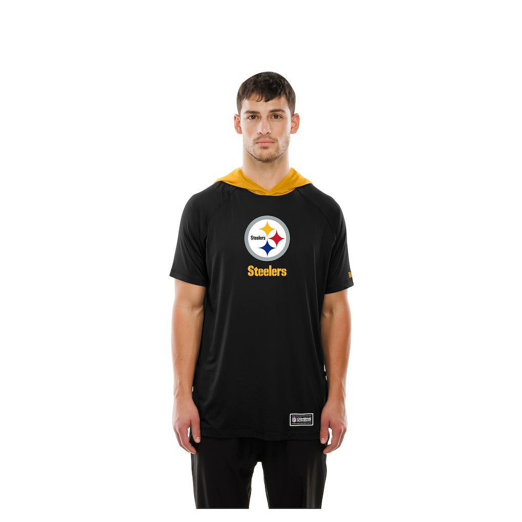 Pittsburgh Steelers New Era Combine Authentic Hooded Raglan Short-Sleeve T-Shirt Black
