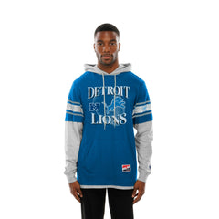 Detroit Lions New Era Twofer Layered Long Sleeve Hoodie T-Shirt Blue