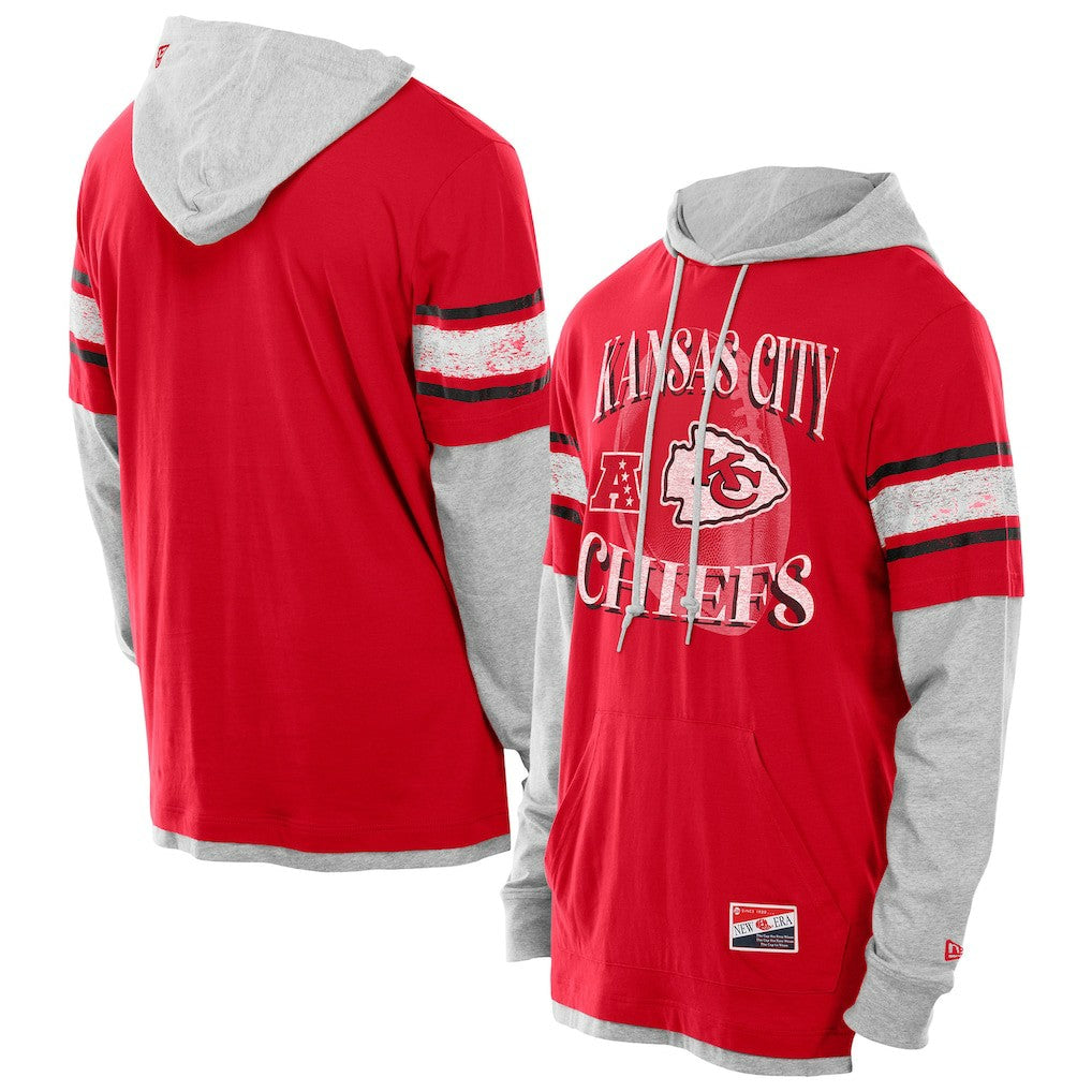 Kansas City Chiefs New Era Twofer Layered Long Sleeve Hoodie T-Shirt Red