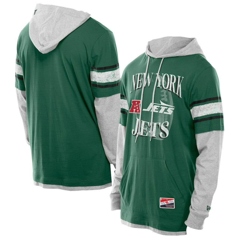 New York Jets New Era Twofer Layered Long Sleeve Hoodie T-Shirt Green