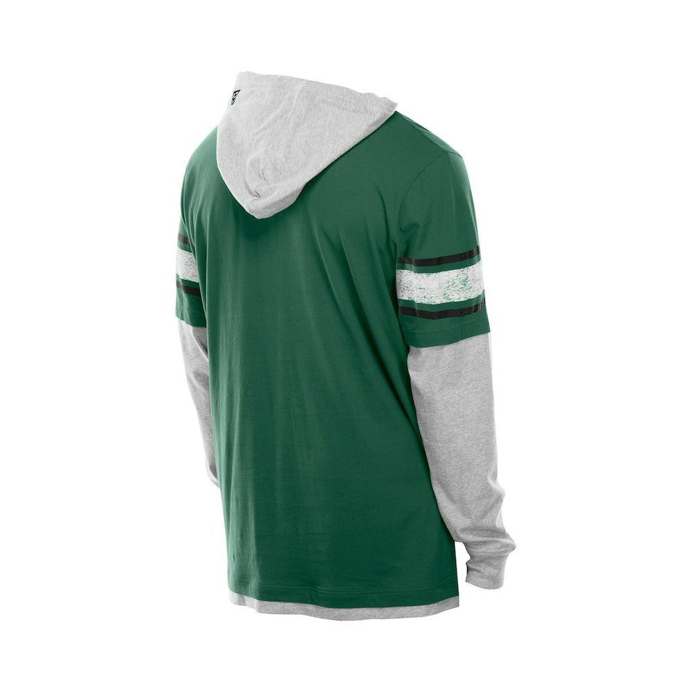New York Jets New Era Twofer Layered Long Sleeve Hoodie T-Shirt Green